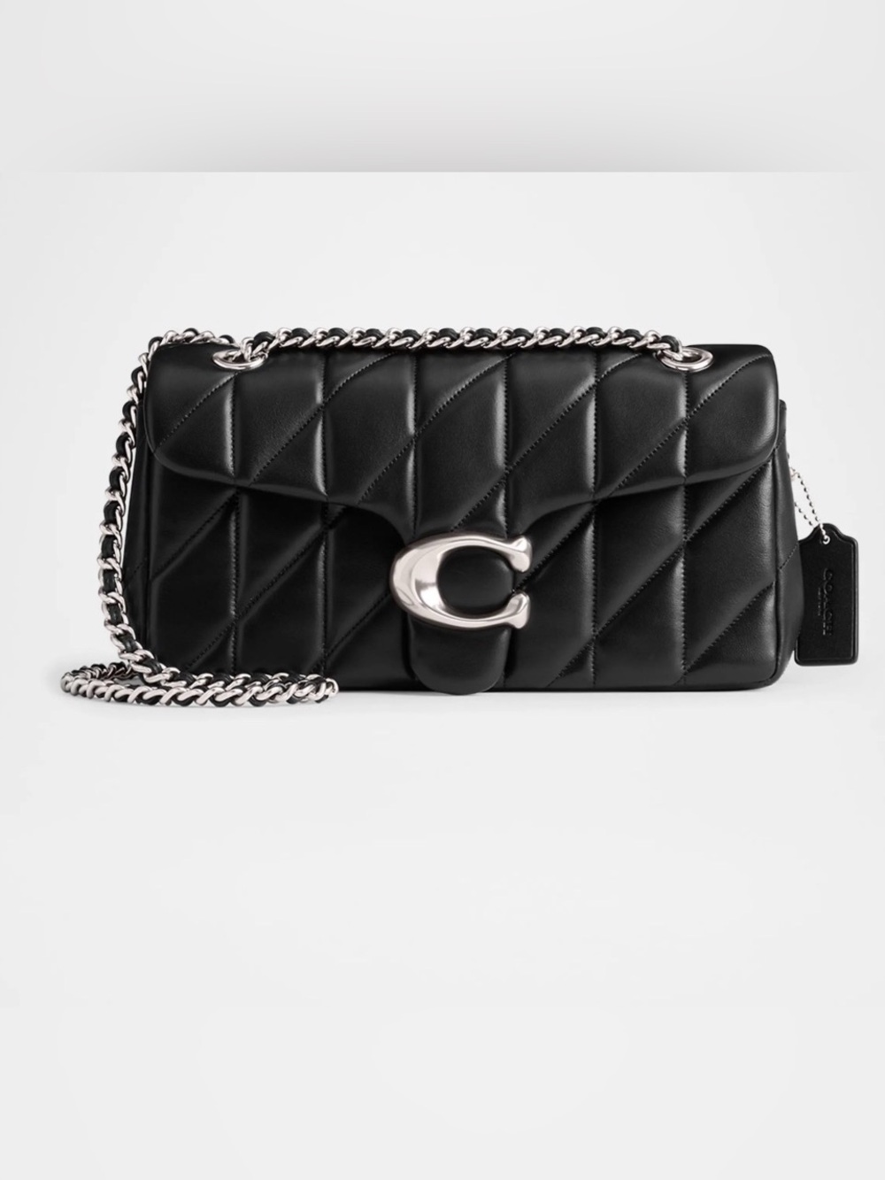 Coach Tabby 26 Black Quilted Shoulder Bag with Silver Chain and C Logo